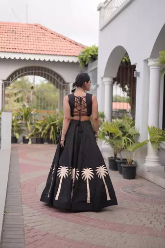 Roman Silk Lehenga Top Set With Pan Patti Gota And Mirror Lace