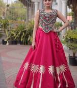 Roman Silk Lehenga Top Set With Pan Patti Gota And Mirror Lace