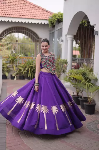 Roman Silk Lehenga Top Set With Pan Patti Gota And Mirror Lace