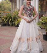 Roman Silk Lehenga Top Set With Pan Patti Gota And Mirror Lace