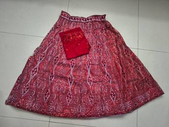 Red Net Embroidery Sequence work Lehenga Choli with Dupatta For Women  5