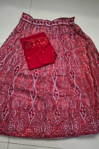 Red Net Embroidery Sequence work Lehenga Choli with Dupatta For Women 