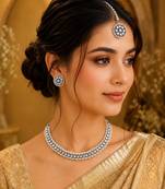 Attractive circle shape and pearls kundan stone silver plated choker set
