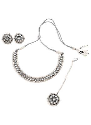 Attractive circle shape and pearls kundan stone silver plated choker set 3