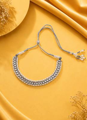 Attractive circle shape and pearls kundan stone silver plated choker set 4