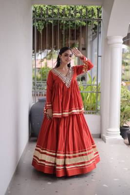 Kora Cotton Lehenga Choli Set With Zari And Mirror Lace Work 2