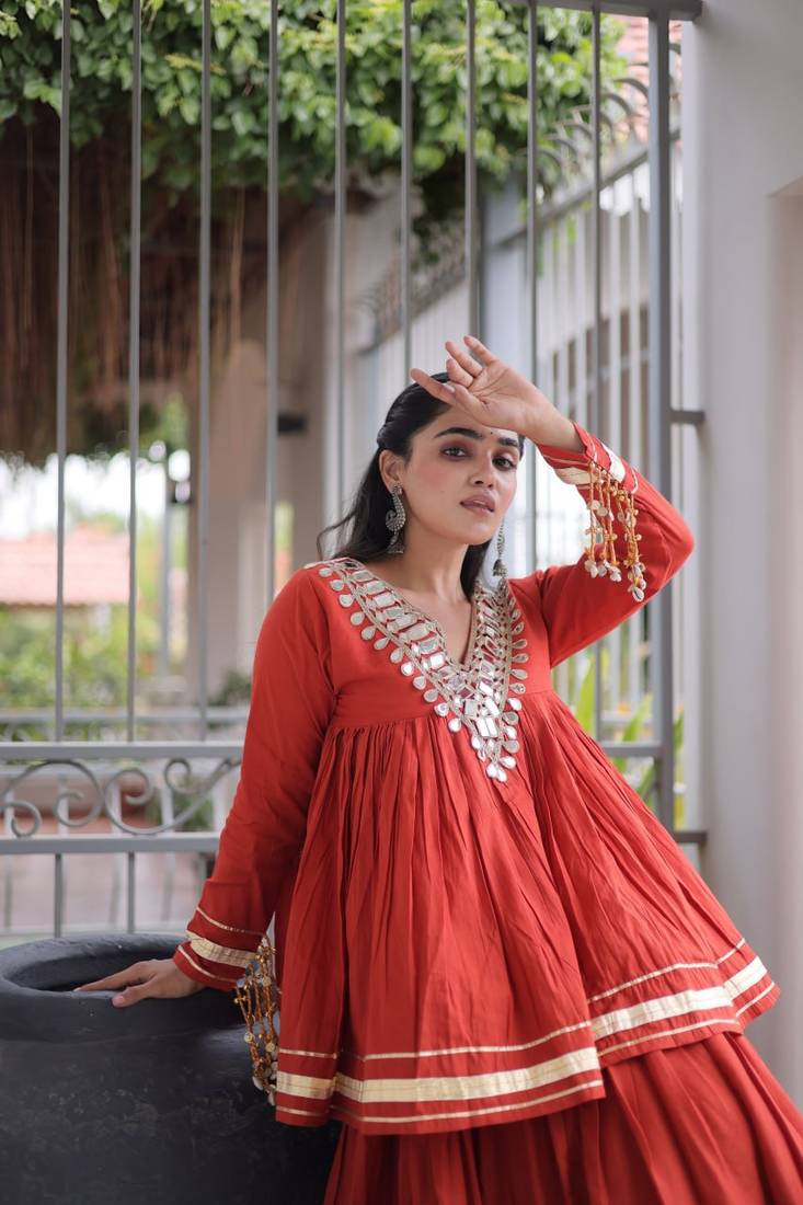 Kora Cotton Lehenga Choli Set With Zari And Mirror Lace Work