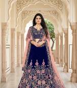 NAVY BLUE VELVET PARTY WEAR EMBROIDERY LEHENGA CHOLI