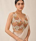 White v neck padded designer saree blouse