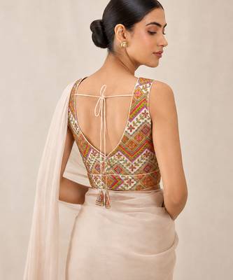 White v neck padded designer saree blouse 2