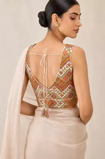 White v neck padded designer saree blouse
