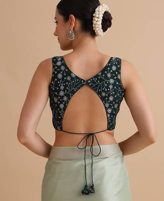 Bottle green embroidered silk blouse 3