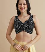 Black embroidered silk blouse