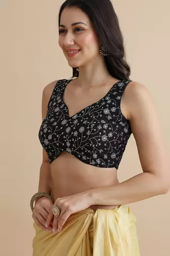 Black embroidered silk blouse