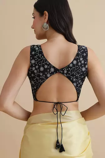 Black embroidered silk blouse