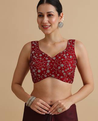 Dark red embroidered silk blouse 1