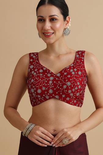 Dark red embroidered silk blouse