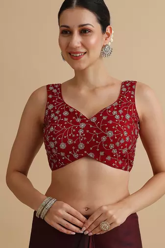Dark red embroidered silk blouse