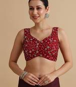 Dark red embroidered silk blouse