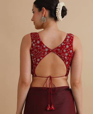 Dark red embroidered silk blouse 3