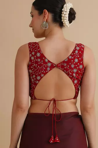 Dark red embroidered silk blouse