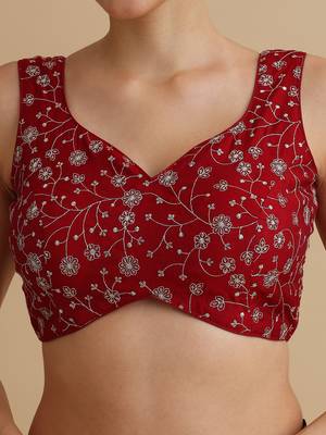 Dark red embroidered silk blouse 4