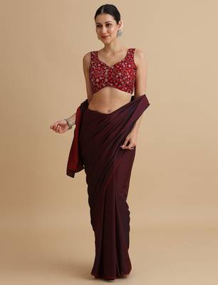 Dark red embroidered silk blouse 5