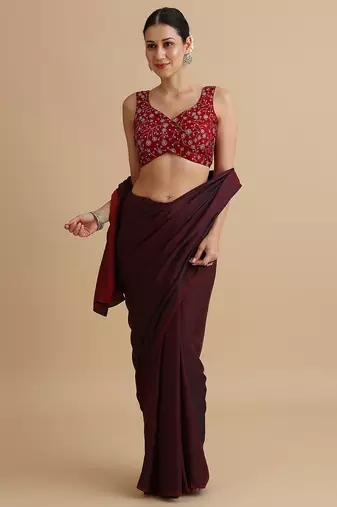 Dark red embroidered silk blouse