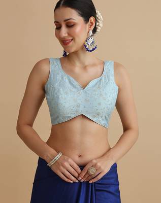 Light blue embroidered silk blouse 1