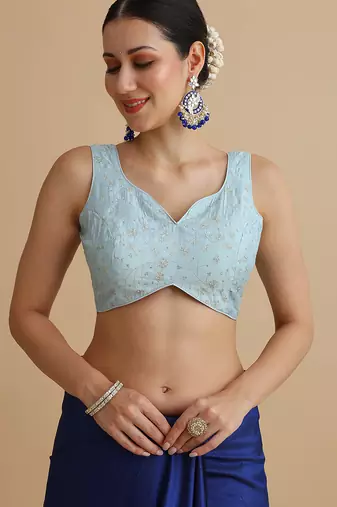 Light blue embroidered silk blouse