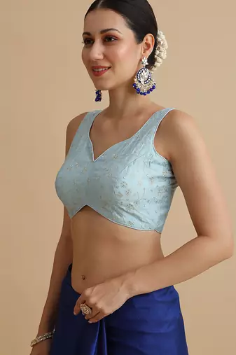 Light blue embroidered silk blouse
