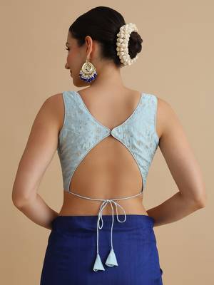 Light blue embroidered silk blouse 3