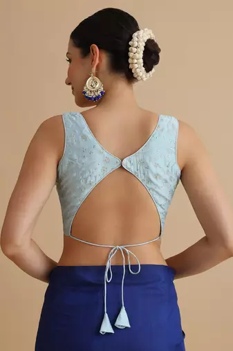 Light blue embroidered silk blouse