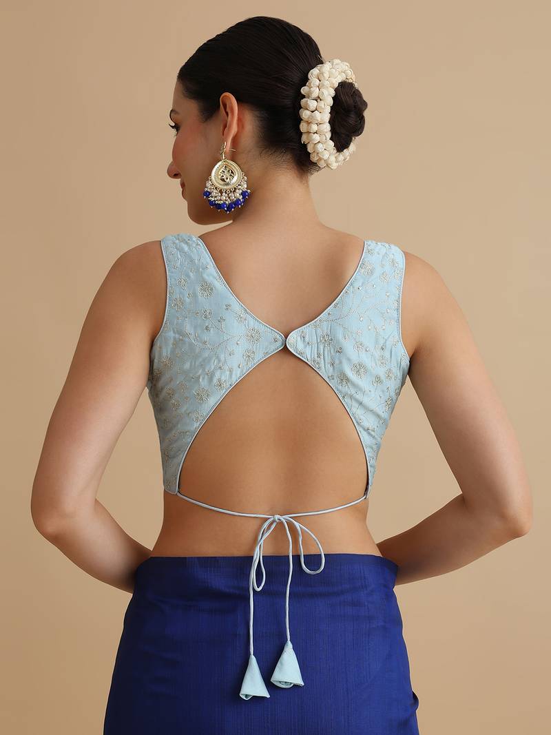 Light blue embroidered silk blouse