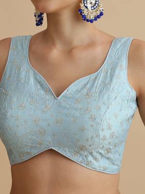 Light blue embroidered silk blouse 4