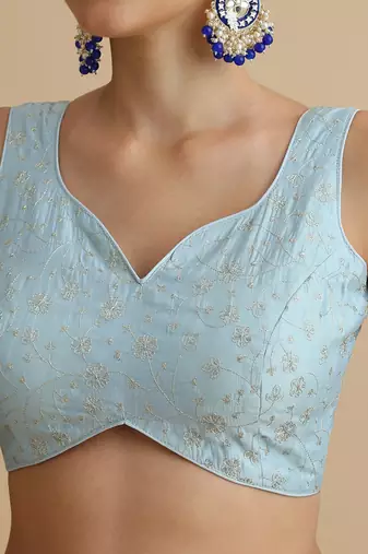 Light blue embroidered silk blouse