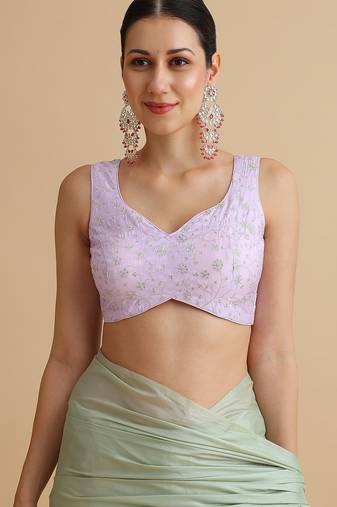 Lilac embroidered silk blouse