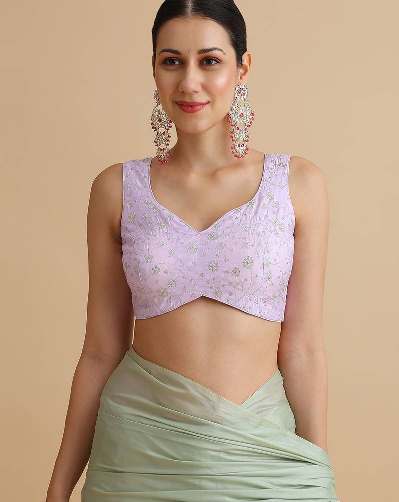 Lilac embroidered silk blouse