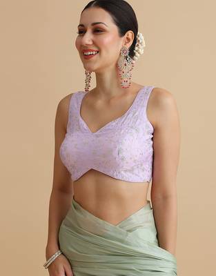 Lilac embroidered silk blouse 2