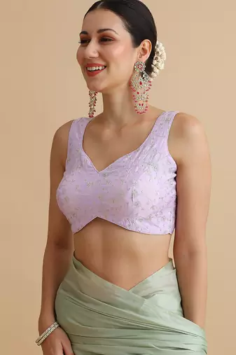 Lilac embroidered silk blouse