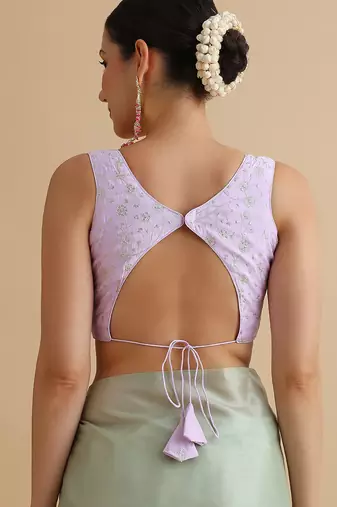 Lilac embroidered silk blouse