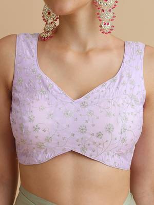 Lilac embroidered silk blouse 4