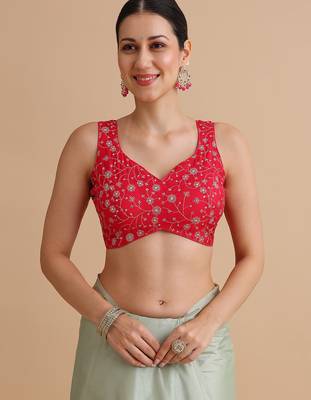 Light red embroidered silk blouse 1