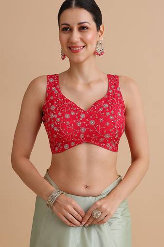 Light red embroidered silk blouse