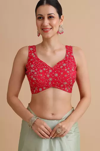 Light red embroidered silk blouse