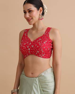 Light red embroidered silk blouse 2