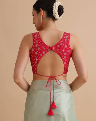 Light red embroidered silk blouse 3