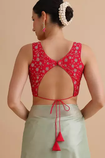 Light red embroidered silk blouse