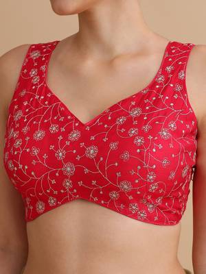 Light red embroidered silk blouse 4