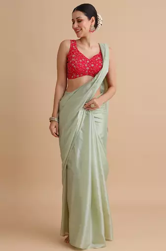 Light red embroidered silk blouse